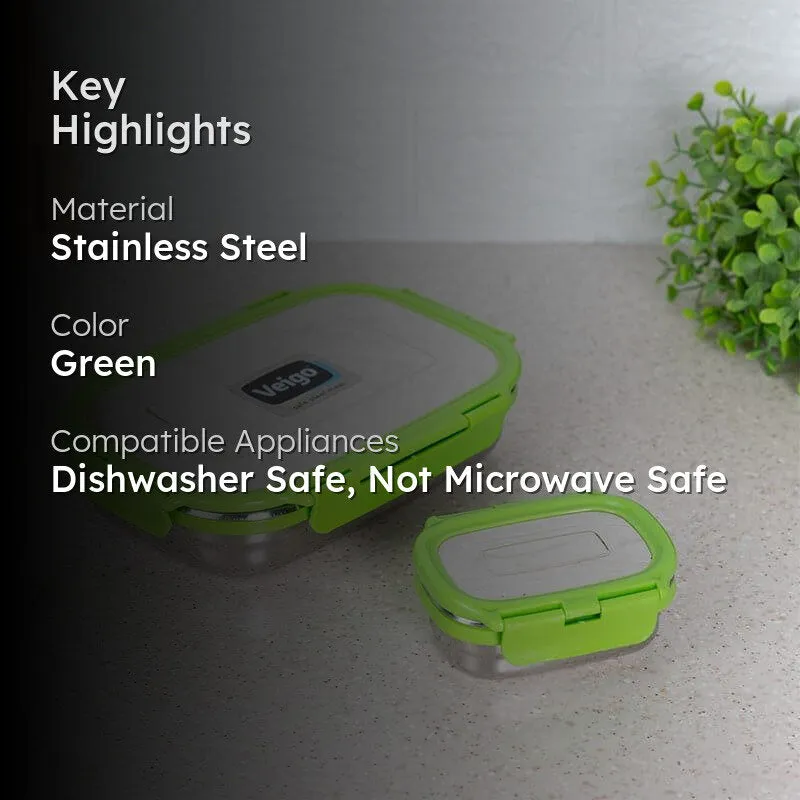 Vidora Green Stainless Steel Lunch Box (775/150 mL) - Two Piece Set media 2