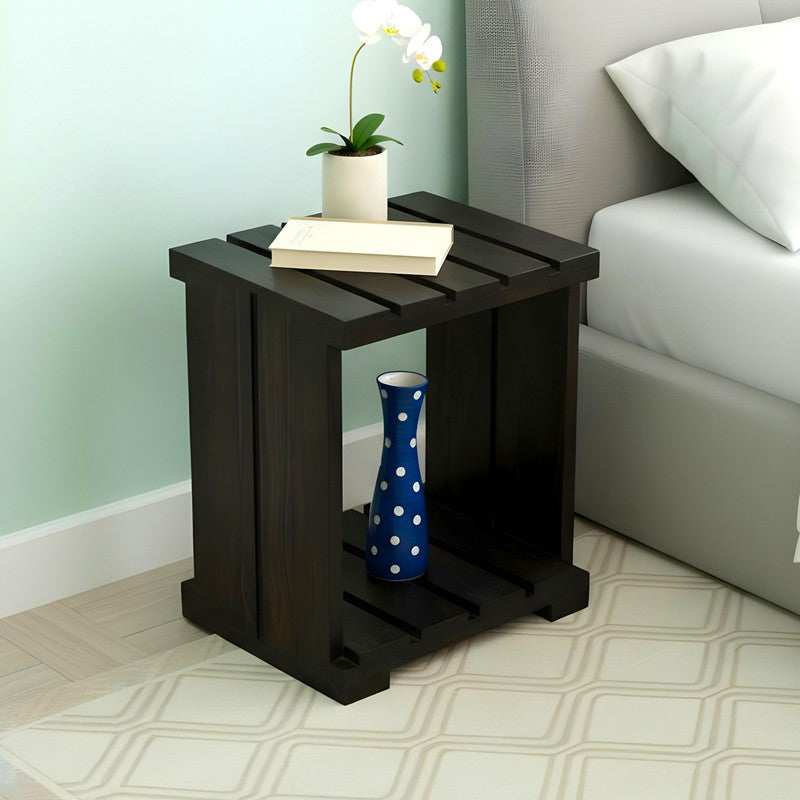 Zverix Sheesham Wooden Side & Bedside Table - Brown