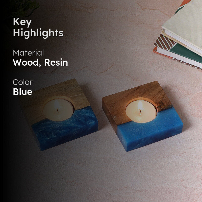 Resin Root Tea Light Holder (Blue) - Set Of Two media 2