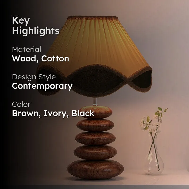 Glozen Cotton Table Lamp With Wooden Base - Ivory media 2