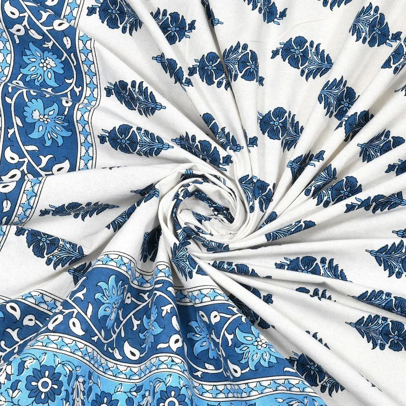 Bloomza Cotton Bedsheet (Blue,White) - 240 TC media 5
