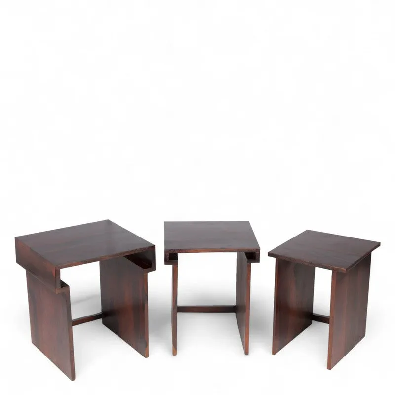 Tverox Sheesham Wooden Side & Bedside Table (Dark Brown) - Set Of Three media 4