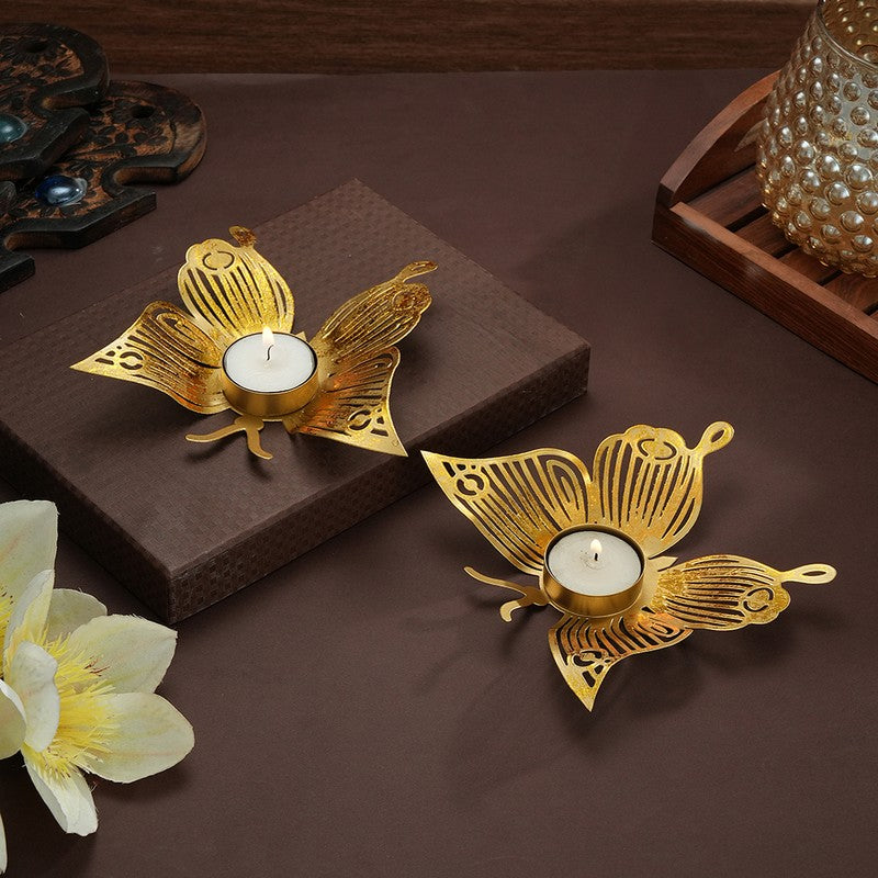 Golden Butterfly Metal Tealight Holder - Set Of Two media 3