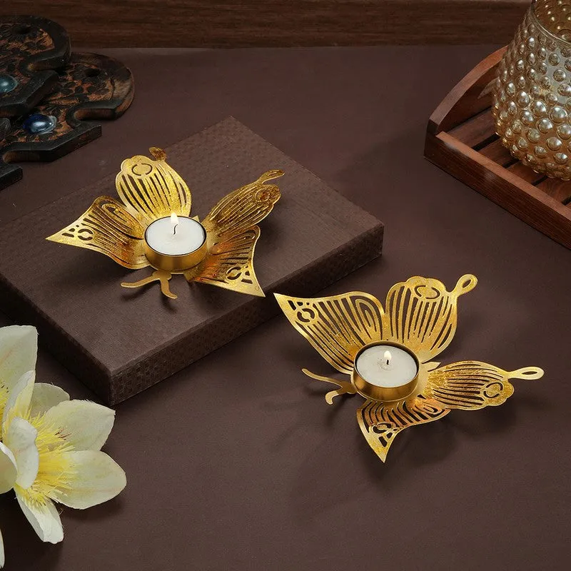 Golden Butterfly Metal Tealight Holder - Set Of Two media 3