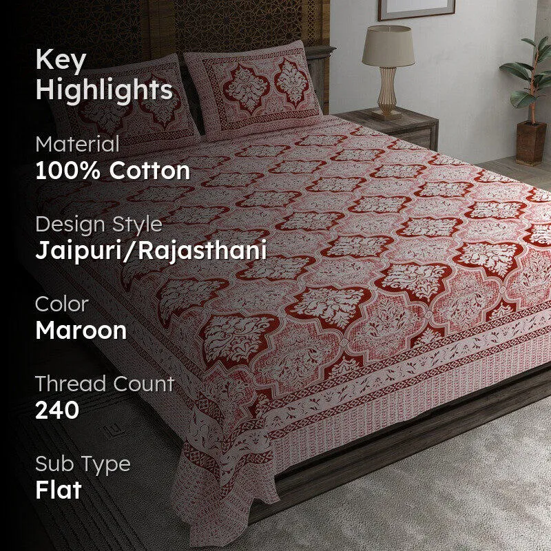 Craftva Cotton Bedsheet (Maroon) - 240 TC media 2