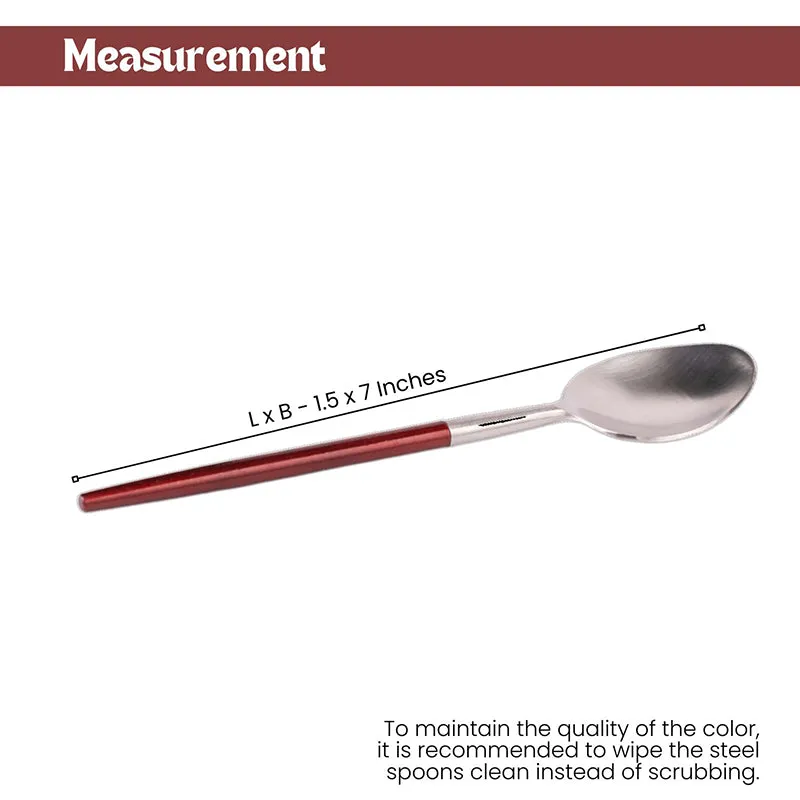 Stirling Stainless Steel Spoon Set (Silver & Red) - Set Of Six media 7