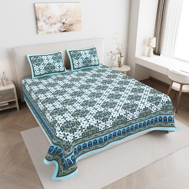 DesignNest Cotton Bedsheet (Blue) - 144 TC