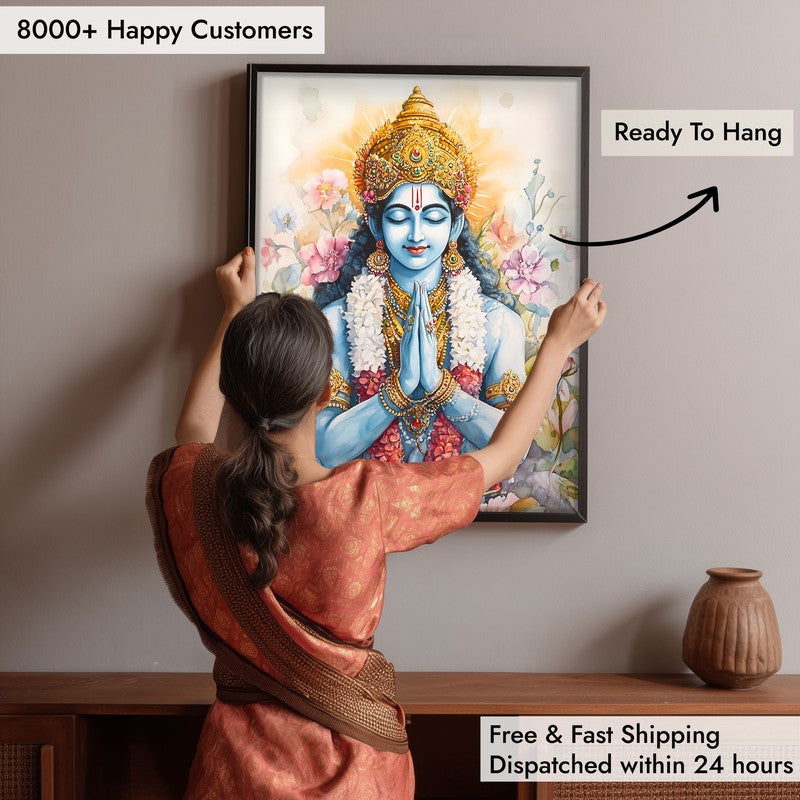 Srirama Jayam Spiritual Archival Paper Wall Painting With Frame - Black media 6