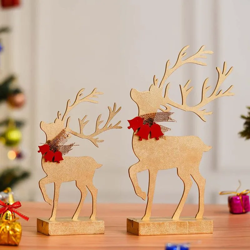 Dancer & Prancer Wood Christmas Showpiece - Set Of Two media 3