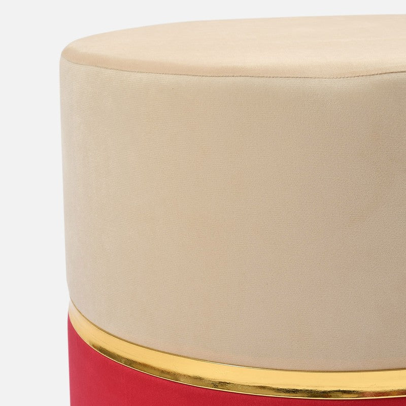 Dualtone Solid Velvet Pouffe - Beige & Red media 4