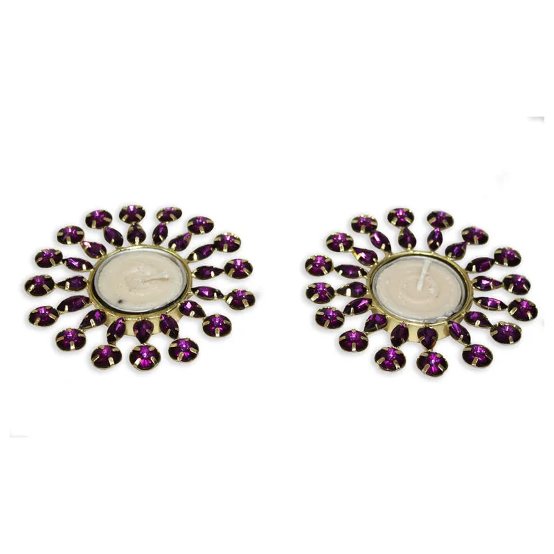 Surya Ornate Tea Light Holder (Purple) - Set Of Two media 3