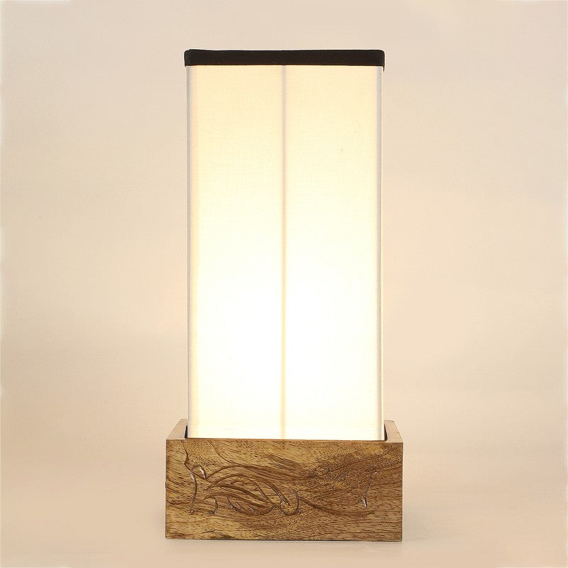 Divanae Cotton Table Lamp With Wooden Base - White