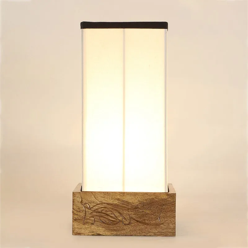 Divanae Cotton Table Lamp With Wooden Base - White media 1