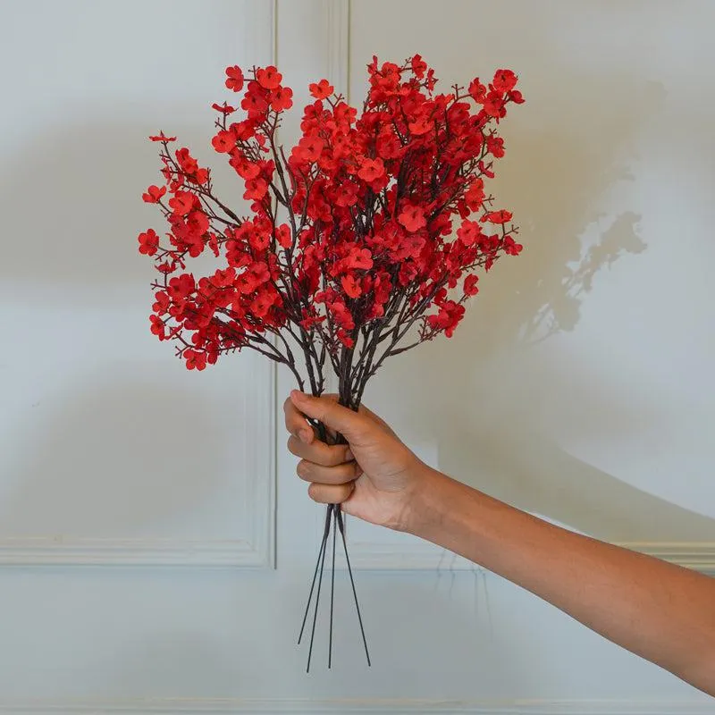 Faux Red Gypsophila Flower Stick (19 CM) - Set Of Four media 1