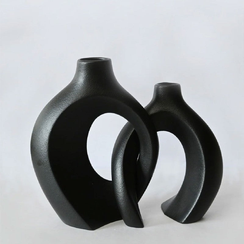Harmony Loop Sculptural Ceramic Vase Set (Black) - Set Of Two media 3