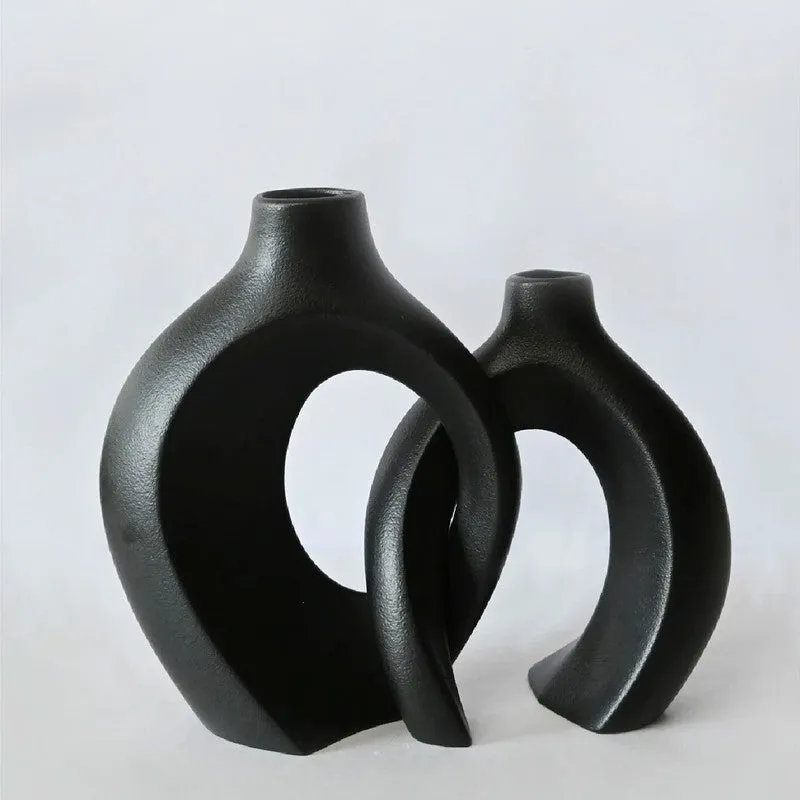 Harmony Loop Sculptural Ceramic Vase Set (Black) - Set Of Two media 3