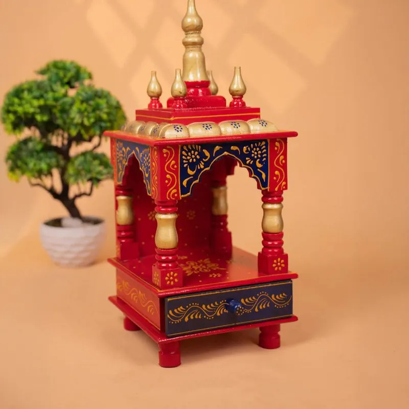 DevLok Handcrafted Wooden Mandir -Red media 4