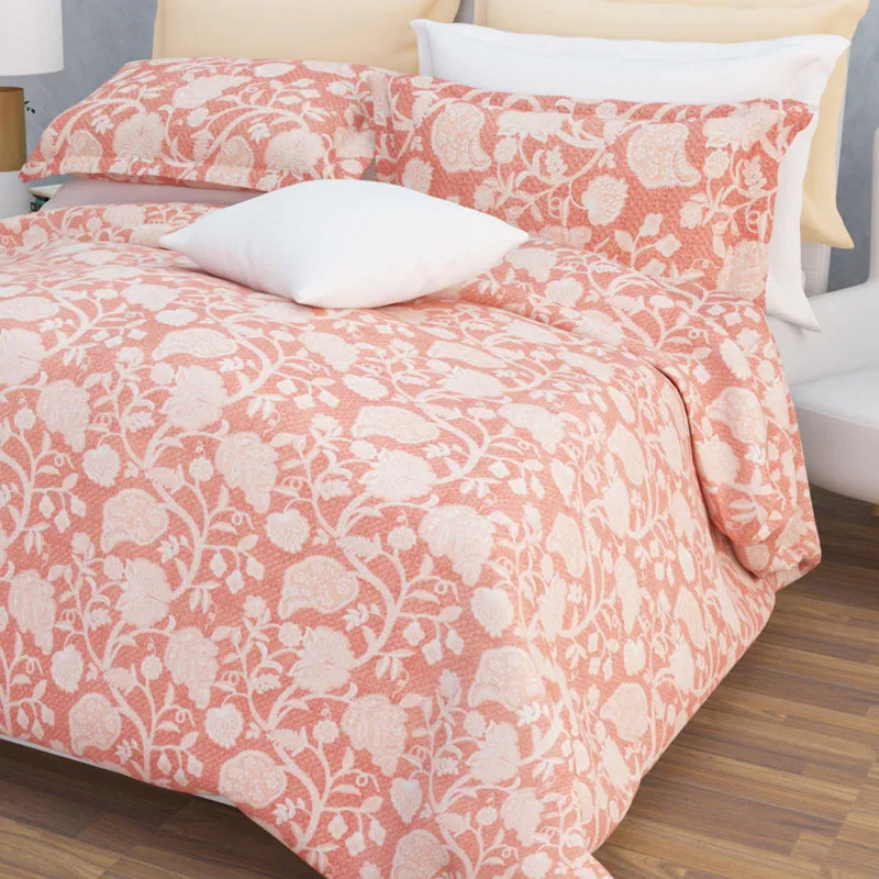 Dream Vines Cotton Bedsheet (Peach) - 144 TC media 5