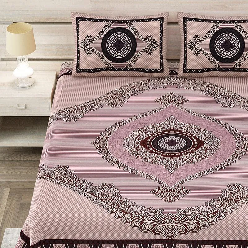 Vanya Velvet Ethnic Cotton Bedsheet (Pink) - 150 TC media 3