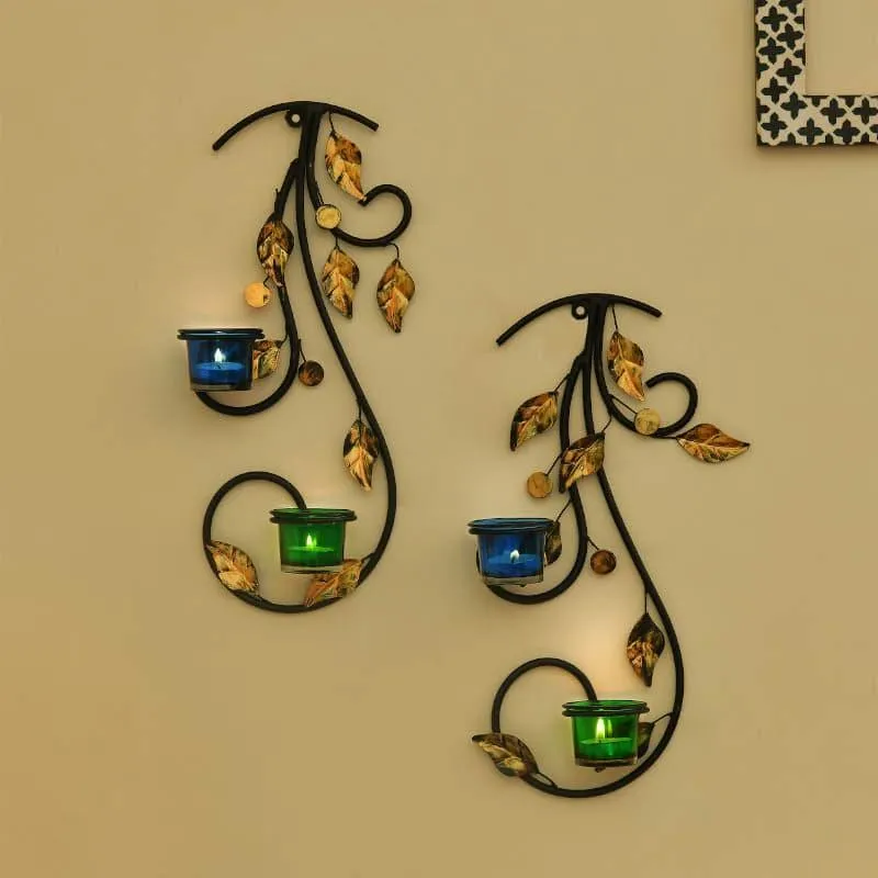 Leafy Vine Luminaire Candle Holder - Green & Blue media 1