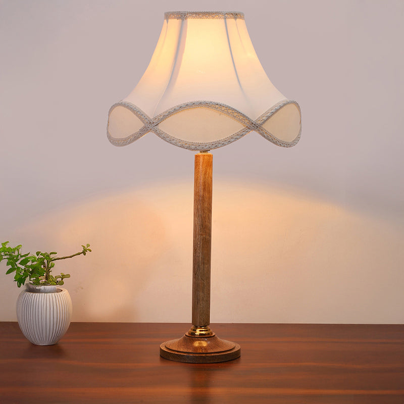 Misty Glow Table Lamp With Wooden Base - White,Brown