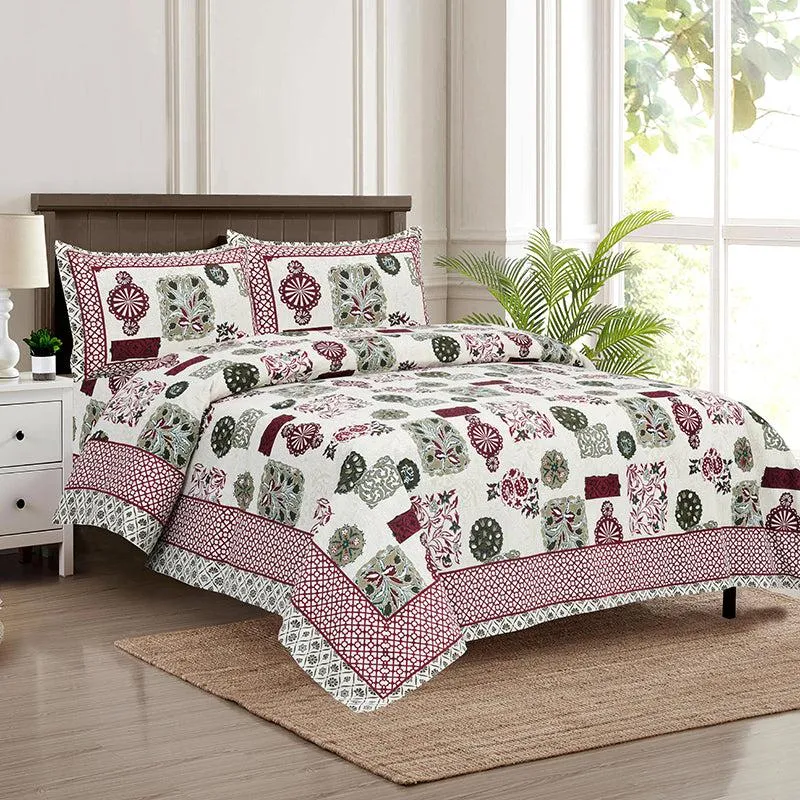 Zarina Floral Floral Cotton Bedsheet (Pink & White) - 160 TC media 1