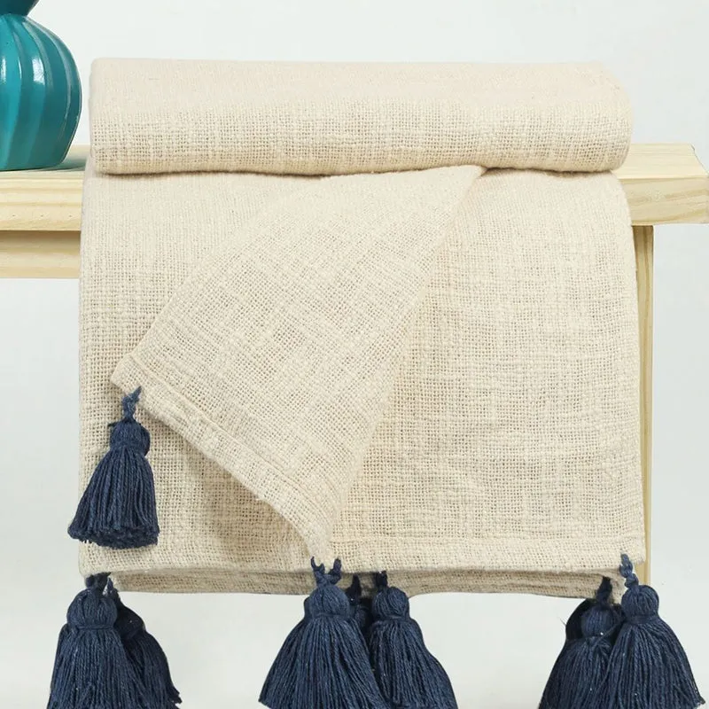 Tassura Tasselled Cotton Throw - Navy Blue media 5