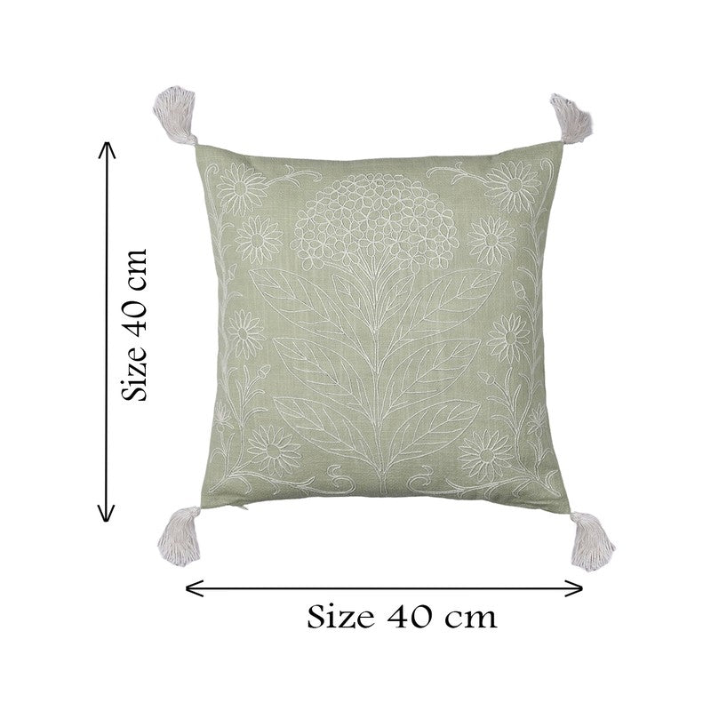 Floral Elegance Cotton Cushion Cover (Green) - Set of Two media 7