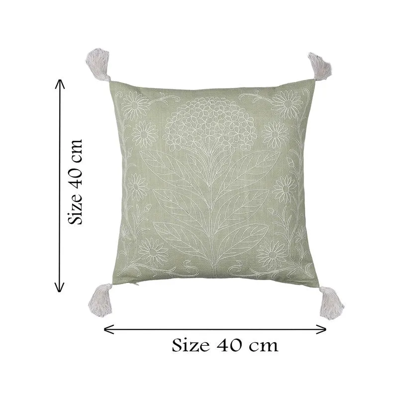 Floral Elegance Cotton Cushion Cover (Green) - Set of Two media 7