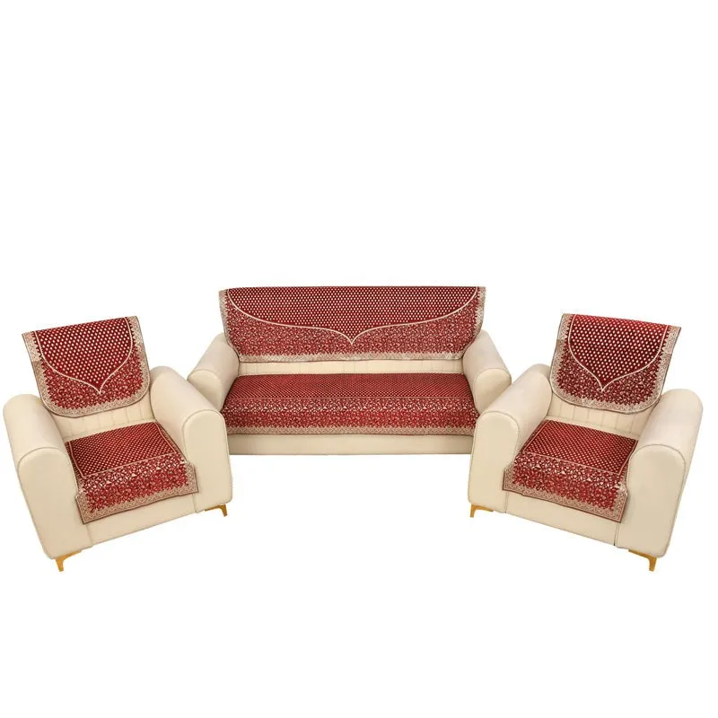 Petite Leaves Chenille Sofa Cover - Maroon media 9