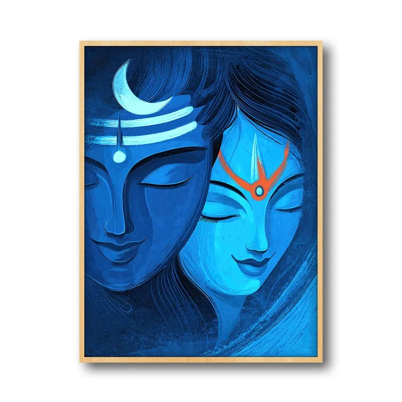 Lord Shiva & Parvati Devotional II Archival Paper Wall Art - Natural Brown Frame media 5
