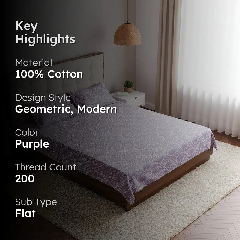 Antira Geometric Cotton Bedsheet (Purple) - 200 TC media 2