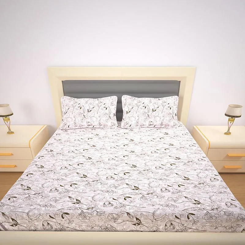 Bloom In Vine Floral Cotton Bedsheet (Pink & Grey) - 200 TC media 5