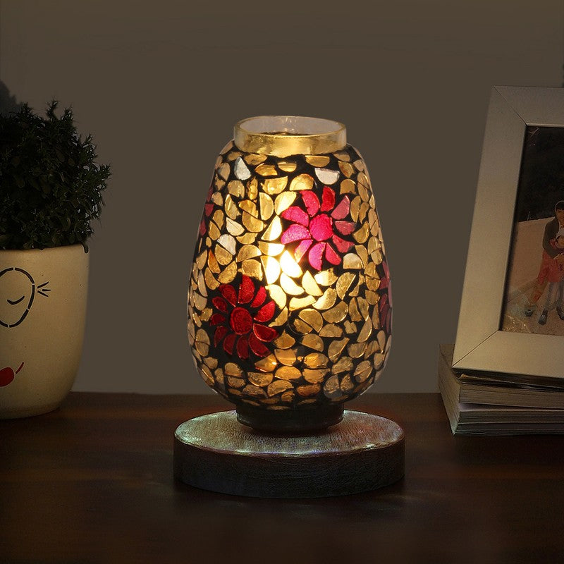 Prismella Mosaic Glass Table Lamp With Wooden Base - Multicolor