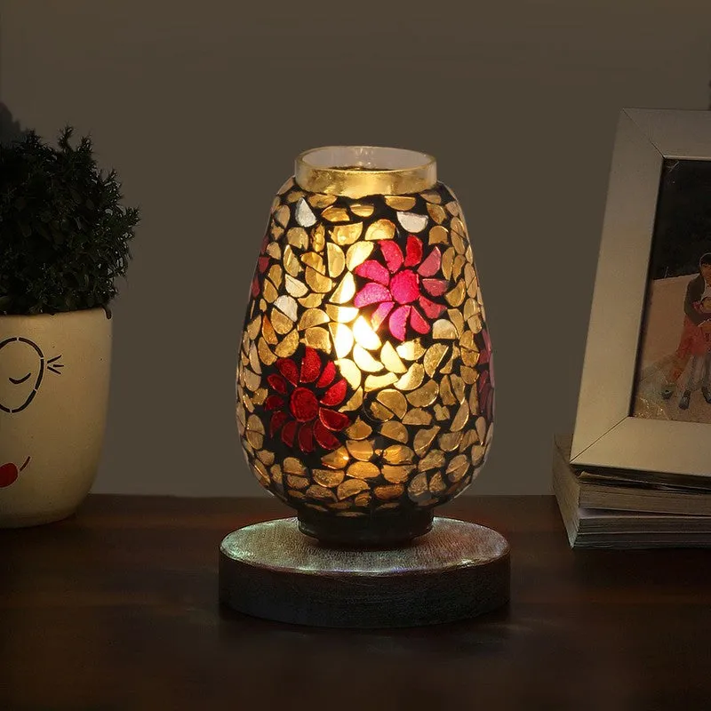 Prismella Mosaic Glass Table Lamp With Wooden Base - Multicolor media 1