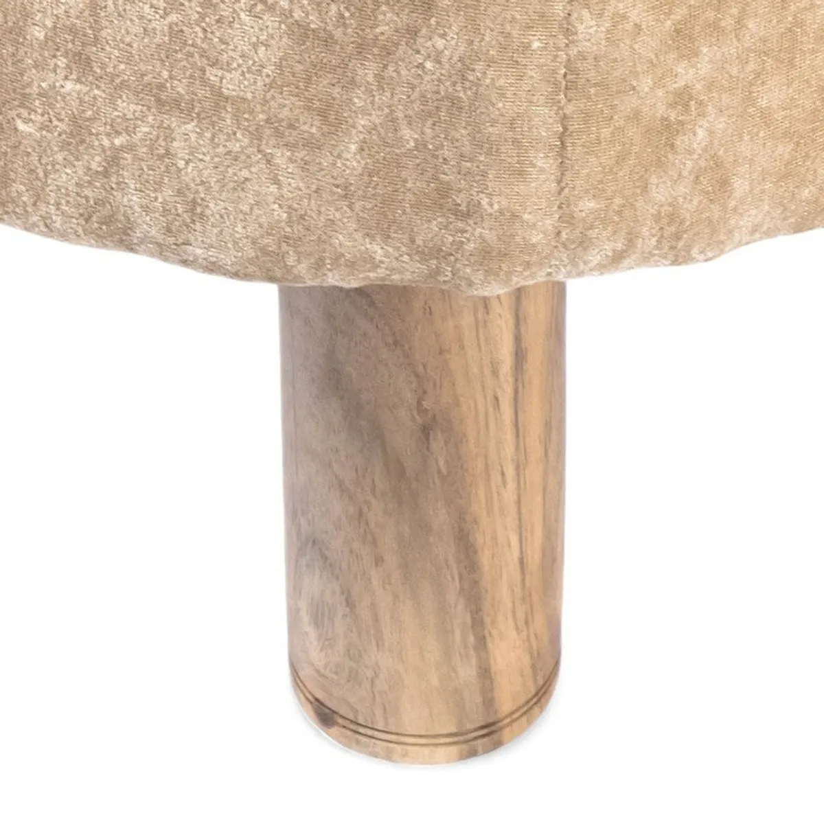 Close-up of a wooden ottoman leg with visible natural grain