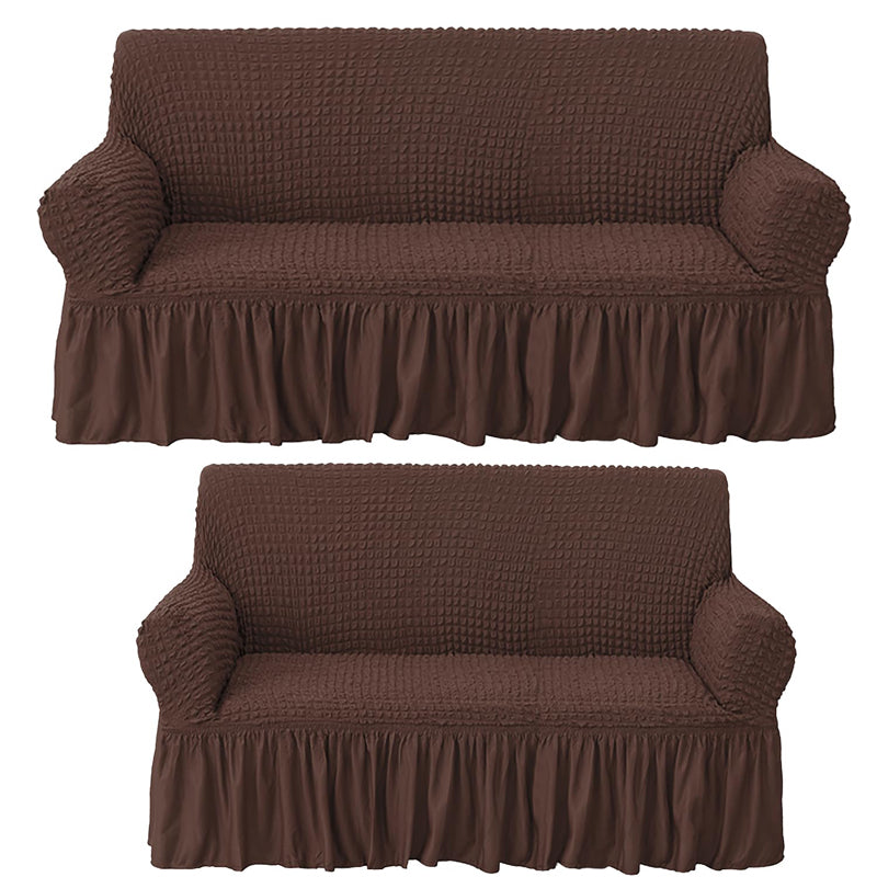 Bubble Frill Polyester Sofa Cover - Coffee Brown media 4
