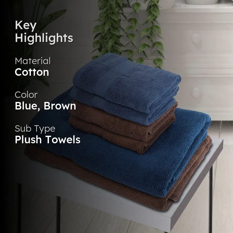 Miorah Hand & Face Towel Combo (Brown & Blue) - Six Piece Set media 2