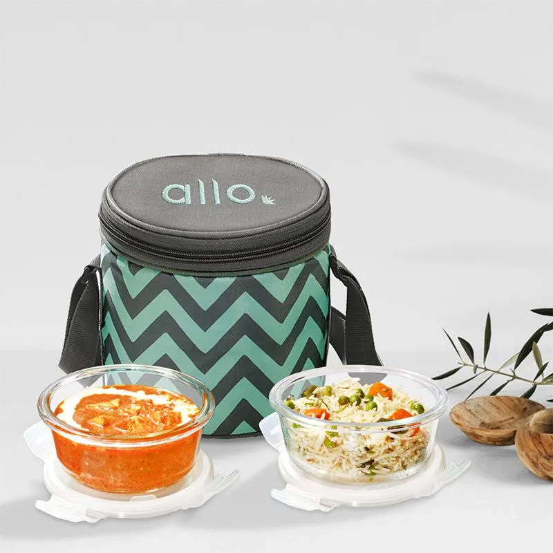 Oliva Round Glass Lunch Box With Zigzag Lunch Bag (400 ML) - Three Piece Set media 3