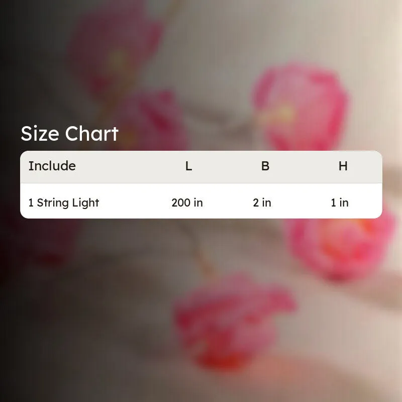 Size chart image for the string light