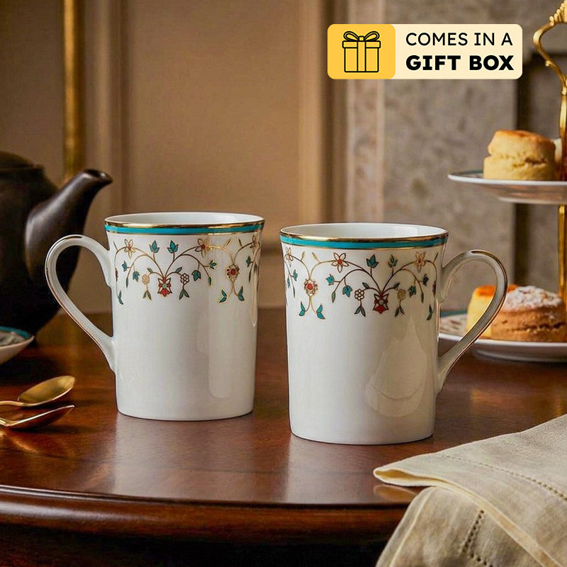 Gilded Mavi 24k Gold Brushed Porcelain Coffee Mug (300 mL Each) - Set of Two
