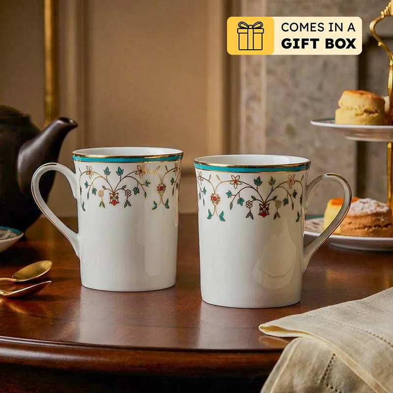 Gilded Mavi 24k Gold Brushed Porcelain Coffee Mug (300 mL Each) - Set of Two media 1