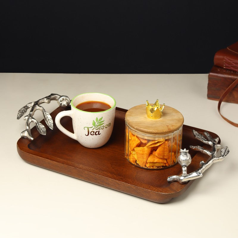 Grain Edge Wood Serving Tray - Silver,Brown