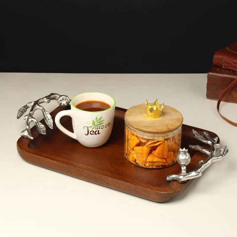 Grain Edge Wood Serving Tray - Silver,Brown media 1