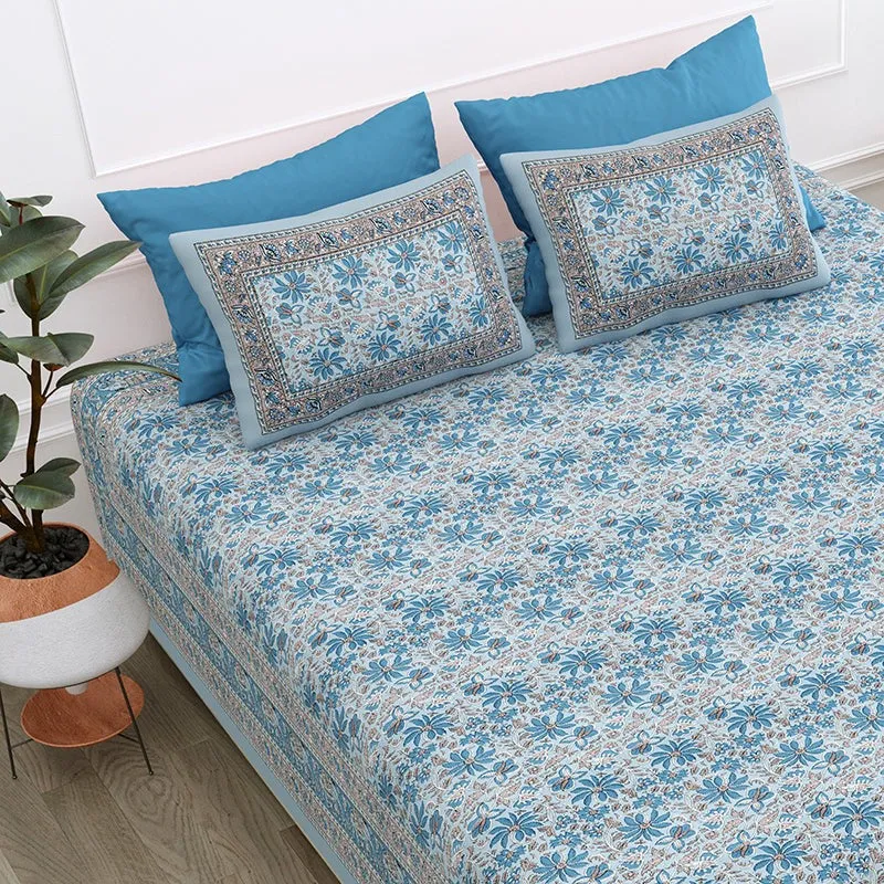 Aayushi Cotton Bedsheet (Blue) - 180 TC media 4