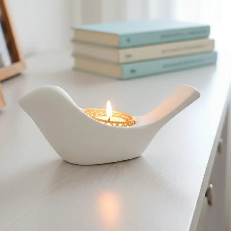 Bird Resin Tea Light Candle Holder - White media 3