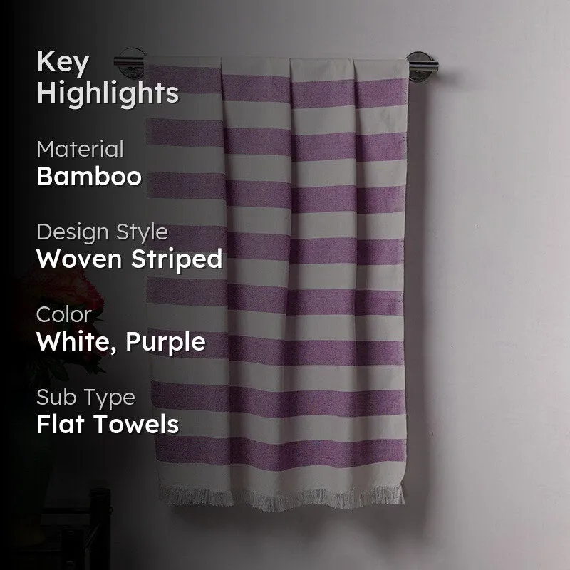 Swaddlix Striped White & Purple Bamboo Bath Towel media 2