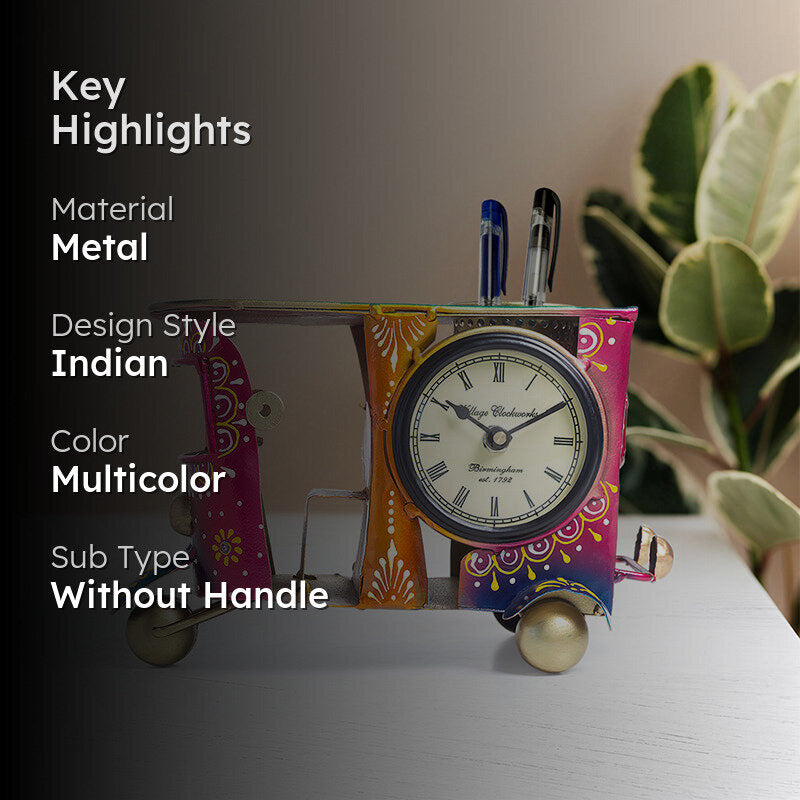 Rickshaw Stationery Holder Cum Clock media 2