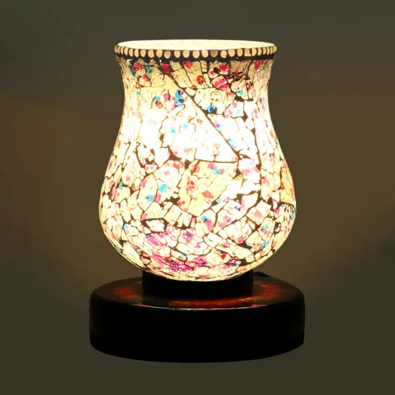 Pristar Mosaic Glass Table Lamp With Wooden Base - Multicolor media 6