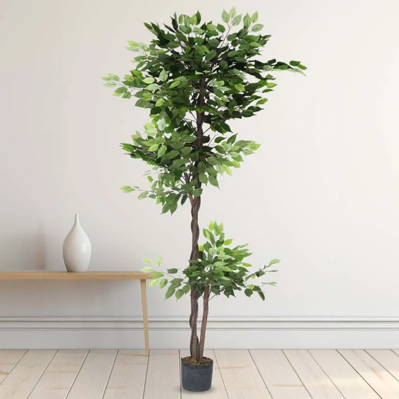 Faux Lush Topiary Ficus Plant With Black Plastic Pot - 6 Feet media 3